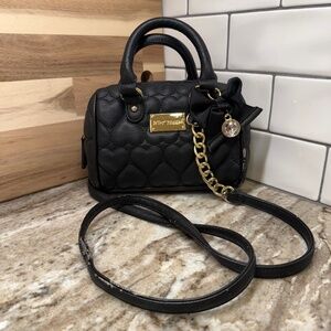 BETSEY JOHNSON Be Mine Mini Crossbody Handbag Black Quilted Hearts Bow & Charm